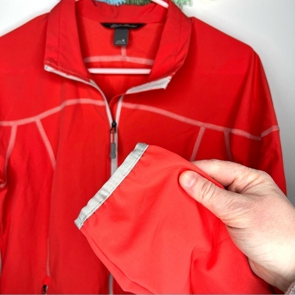 Eddie Bauer Scarlet Nantucket Red Zip Up Rain Windbreaker Jacket Size Medium - Picture 9 of 13